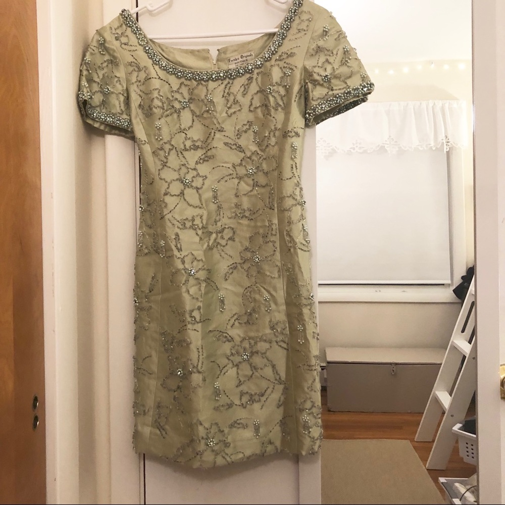 Fuentes original boutique green beaded dress